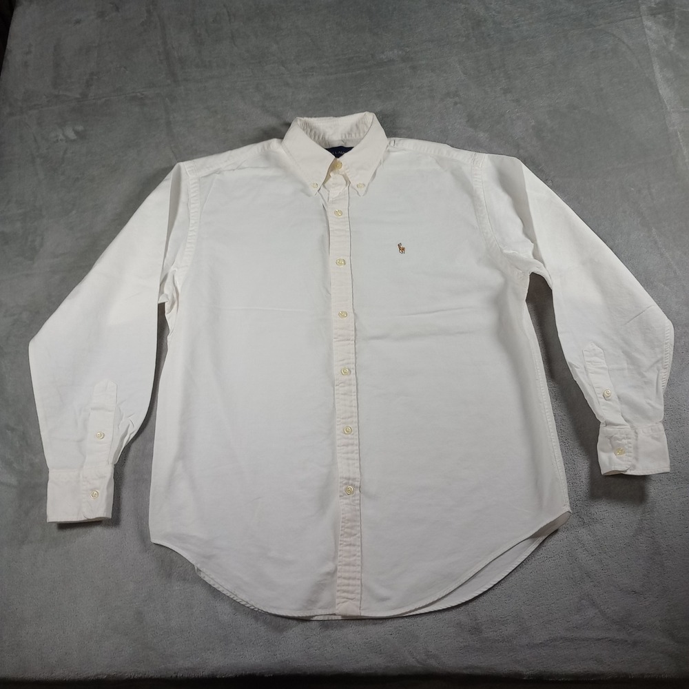 Ralph Lauren Oxford Shirt Girls Size 10 White Long Sleeve Button Down Preppy Ivy